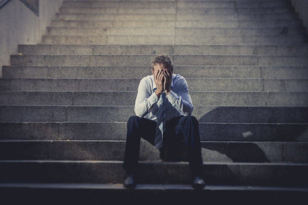 Young Business Man Crying Abandoned Lost In Depression